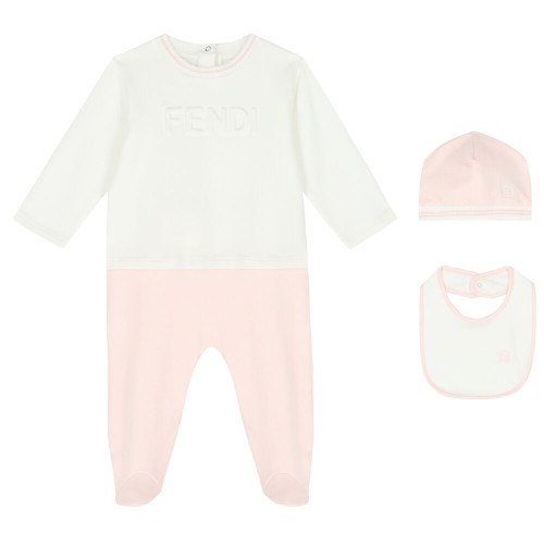 FENDI Ivory & Pink Logo Baby grow Set.
